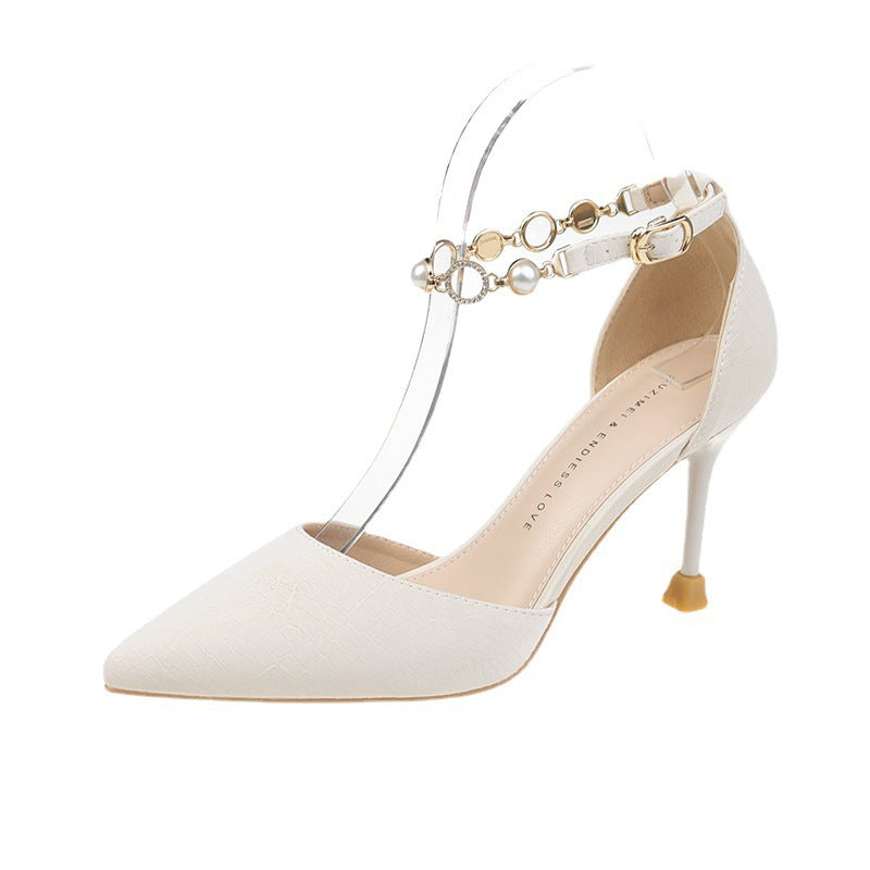 2026 New Women'S Stiletto Heeled in White with Pointed Toes, Featuring a Single Strap And Hollow Design, Perfect for a Gentle Fairy Style Summer Party., Women Shoes