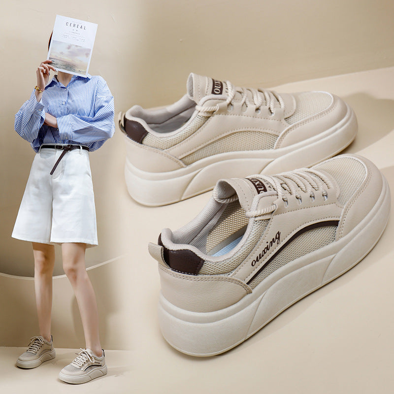 New Model of Women'S White Sneakers for Summer 2024, Featuring Breathable Mesh And a Thin Design, Perfect for Casual Sports with a Versatile Thick Sole., Women Shoes