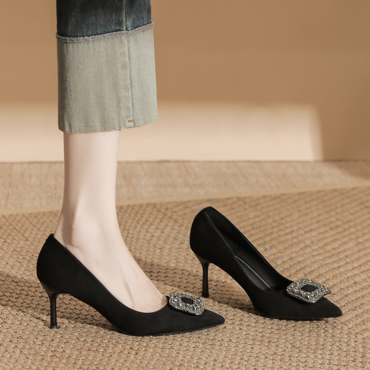 New Women'S High Heels, Pointed Toe Dress Footwear in with Kitten Heels for Weddings And Work, Stylish And Comfortable Slip-On Pumps, Ladies' Shoes for Fall And Winter, Women Shoes