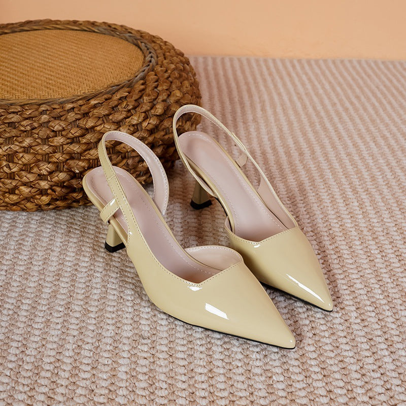 2026 New One-Strap Ultra High Heel Side Cut Pointed Toe Stiletto Heels French Style Green Closed Toe Back Cut, Women Shoes