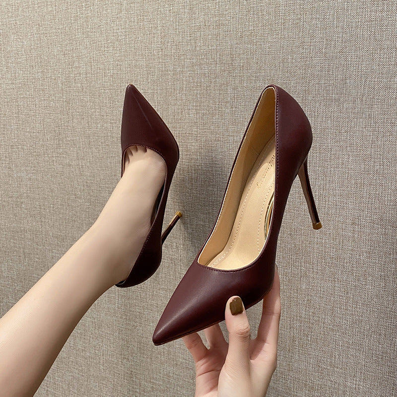 Daily Chunky Heel High Heels Women Pointed Toe | Elegant French Heel, Solid Color With Tassel, Pvc Upper, Lining, Fabric Insole, Rubber Sole, Buckle Closure, Women Shoes