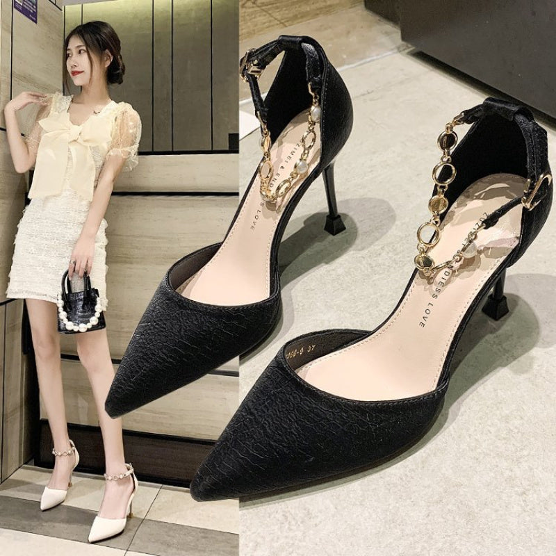 2026 New Women'S Stiletto Heeled in White with Pointed Toes, Featuring a Single Strap And Hollow Design, Perfect for a Gentle Fairy Style Summer Party., Women Shoes