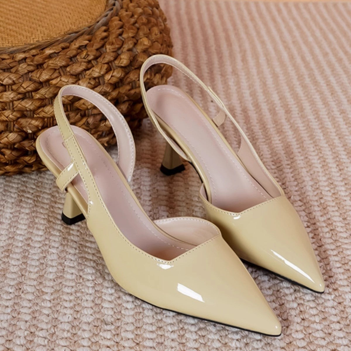 2026 New One-Strap Ultra High Heel Side Cut Pointed Toe Stiletto Heels French Style Green Closed Toe Back Cut, Women Shoes