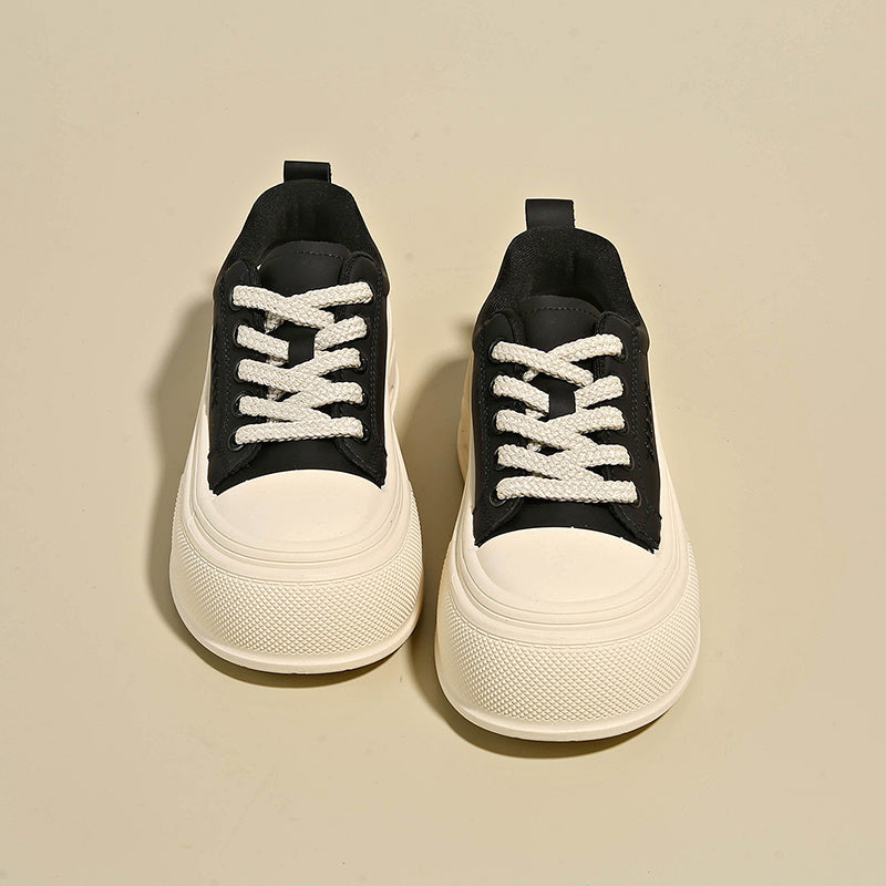 Pancake-style Platform Casual Sneakers for Petite Women | Stylish and Versatile, Suitable for Heightening and Enhancing Athletic Performance, Upper, Rubber Sole, Fabric Inner, Lace Closure, All-Season, Solid Color