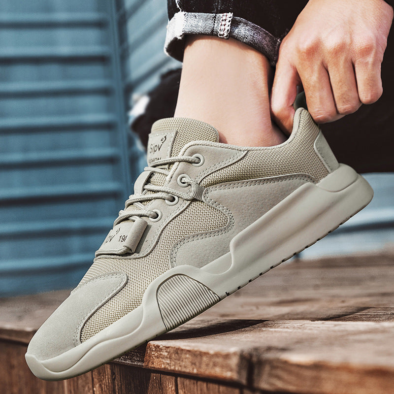 Men's Korean Retro Sneakers - Soft-Soled Breathable Mesh Low-Top Lace-Up Shoes with Cushioned Sole & Traction, Minimalist Solid Color Athletic Casual Footwear Suitable for Sports, Gym, Casual Attire