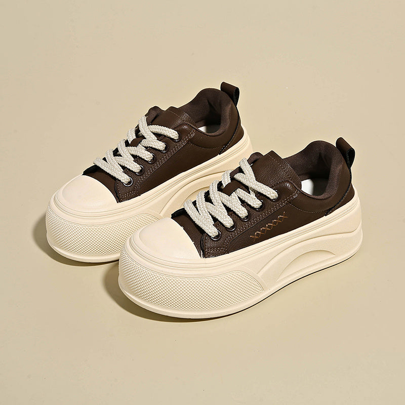 Pancake-style Platform Casual Sneakers for Petite Women | Stylish and Versatile, Suitable for Heightening and Enhancing Athletic Performance, Upper, Rubber Sole, Fabric Inner, Lace Closure, All-Season, Solid Color