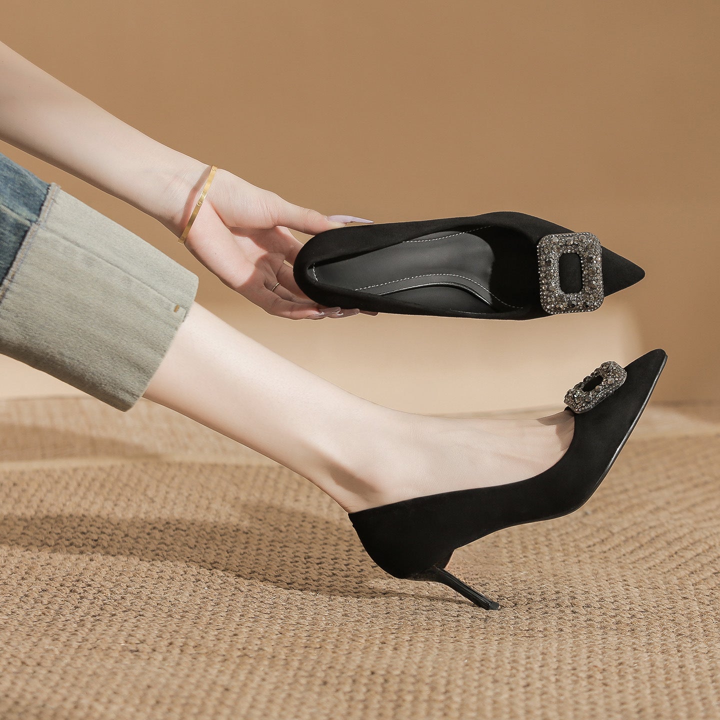 New Women'S High Heels, Pointed Toe Dress Footwear in with Kitten Heels for Weddings And Work, Stylish And Comfortable Slip-On Pumps, Ladies' Shoes for Fall And Winter, Women Shoes