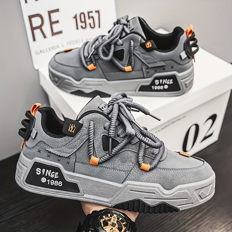 Men'S Fashion Low-top Sneakers | Trendy Versatile Student Sports Shoes, Casual Korean Style, Comfortable Non-slip Breathable Lace-up, Rubber Sole, Suitable for All Seasons, Microfiber Upper