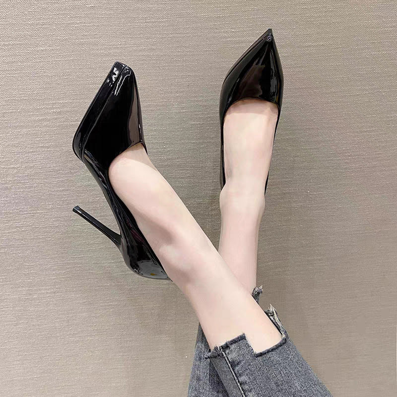 2026 Women's High Heels Spring and Autumn New Style Black Thin Heel Pointed Toe Shallow Professional Shoes Large Size Formal Shoes, Women Shoes