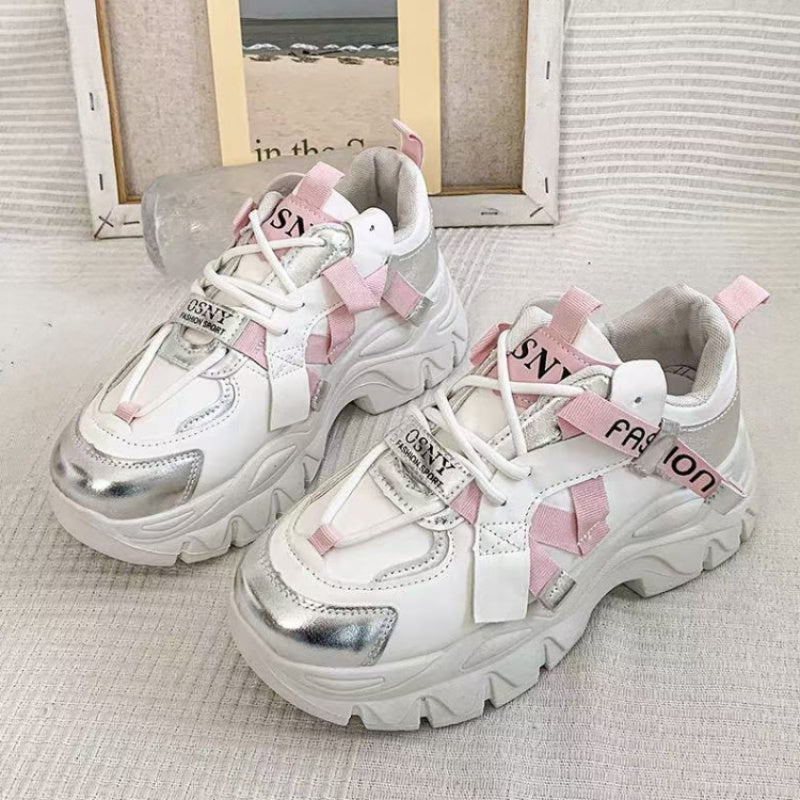 Women's Retro Sneakers Platform Shoes - Spring Summer Color Block Platform Sole, Breathable Upper & Cushioned Sole Suitable for Running, Casual Walking,, Casual Attire - Retro Lace-Up Sneaker for Students, Petite